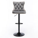 2x Height Adjustable Swivel Bar Stool Velvet Nailhead Barstool with Footrest