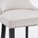 2x Velvet Upholstered Button Tufted Bar Stools with Wood Legs and Studs-Beige