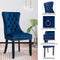 2x Velvet Dining Chairs Upholstered Tufted Kithcen Chair with Solid Wood Legs Stud Trim and Ring-Blue