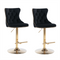 2x Height Adjustable Swivel Bar Stool Velvet Studs Barstool with Footrest and Golden Base- Black