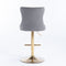 2x Height Adjustable Swivel Bar Stool Velvet Studs Barstool with Footrest and Golden Base- Grey