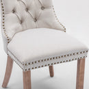 AADEN Modern Elegant Button-Tufted Upholstered Linen Fabric with Studs Trim and Wooden legs Dining Side Chair-Beige