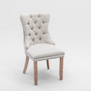 AADEN Modern Elegant Button-Tufted Upholstered Linen Fabric with Studs Trim and Wooden legs Dining Side Chair-Beige