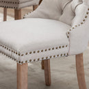 AADEN Modern Elegant Button-Tufted Upholstered Linen Fabric with Studs Trim and Wooden legs Dining Side Chair-Beige