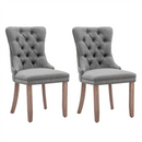 AADEN Modern Elegant Button-Tufted Upholstered Linen Fabric with Studs Trim and Wooden legs Dining Side Chair-Gray