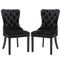 2x Velvet Dining Chairs Upholstered Tufted Kithcen Chair with Solid Wood Legs Stud Trim and Ring-Black