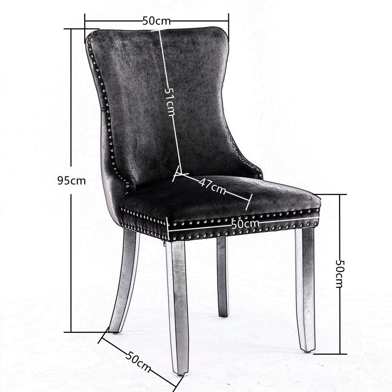 2x Velvet Upholstered Dining Chairs Tufted Wingback Side Chair with Studs Trim Solid Wood Legs for Kitchen