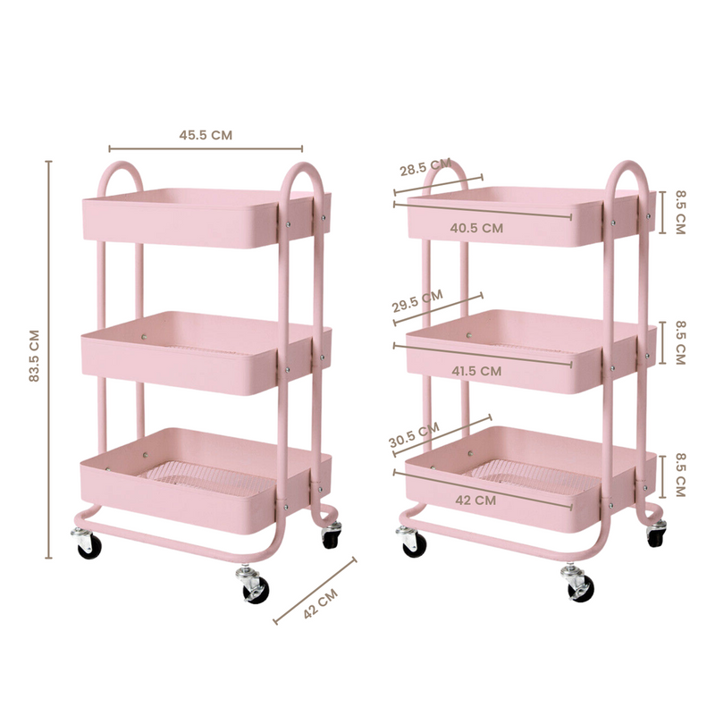 EKKIO Kitchen Trolley Cart 3 Tier (Pink) EK-KTC-102-DSH