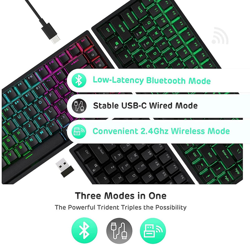 Royal Kludge RK84 RGB Tri Mode Bluetooth Hot-Swappable Mechanical Keyboard Black (Brown Switch)