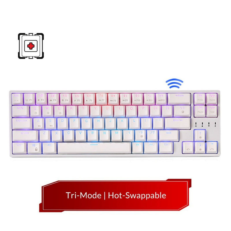 Royal Kludge RK871 (RK68 PLUS) Wired Tri Mode Bluetooth RGB Hot Swappable Mechanical Keyboard White (Red Switch)