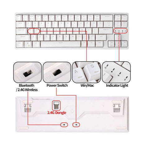 Royal Kludge RK871 (RK68 PLUS) Wired Tri Mode Bluetooth RGB Hot Swappable Mechanical Keyboard White (Red Switch)