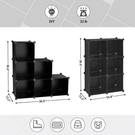 SONGMICS 6 Cube Storage Organizer and Storage with Rubber Mallet Black