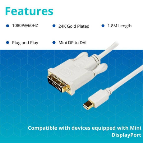 VCOM Mini Display Port M/DVI (24+1) Male Adapter Cable (White) - CG618-1.8