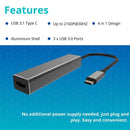 VCOM USB Type C to USB 3.0*3+RJ45 4 in 1 Hub (Aluminium Shell) - DH311A