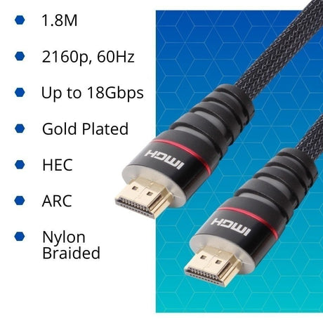 VCOM 1.8m Nylon Braided HDMI to HDMI 2.0 Cable CG526-B-1.8