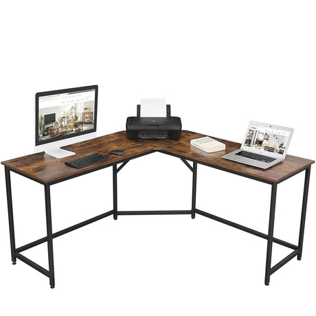 VASAGLE L-Shaped Computer Desk Rustic Brown and Black LWD73X