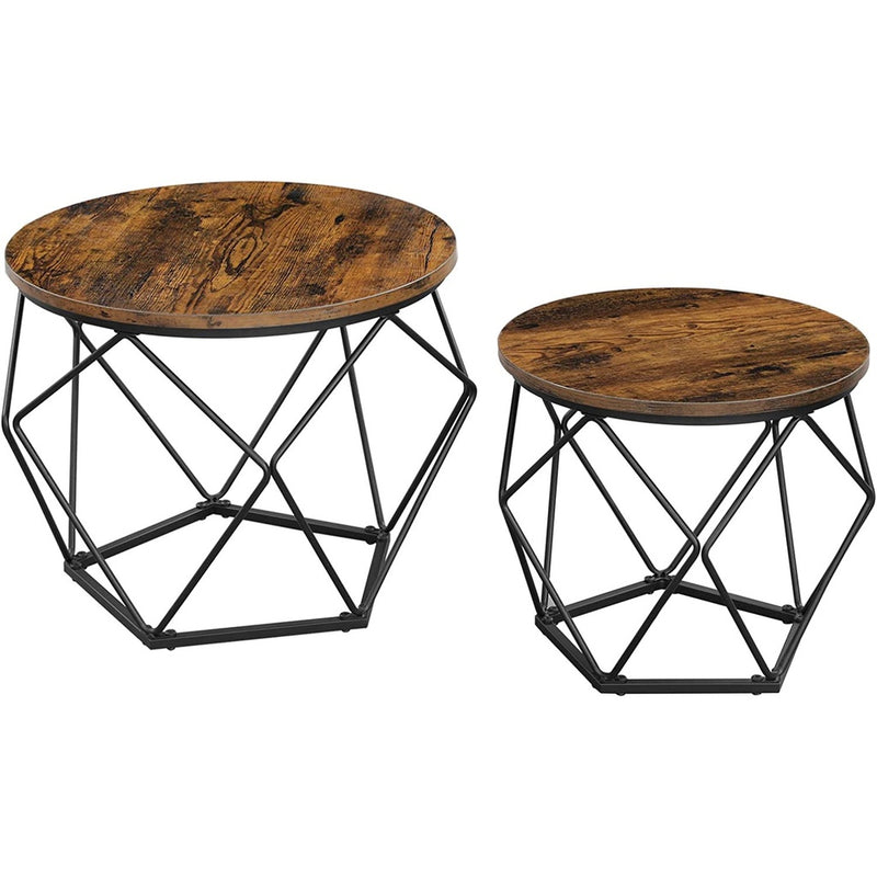 VASAGLE Set of 2 Rustic Brown and Black Coffee Tables with Robust Steel Frame