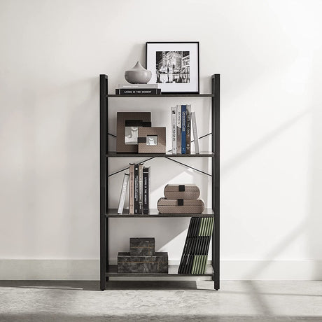 VASAGLE 4-Tier Bookshelf Storage Rack with Steel Frame for Living Room Office Study Hallway Industrial Style Charcoal Grey and Black LLS060B04
