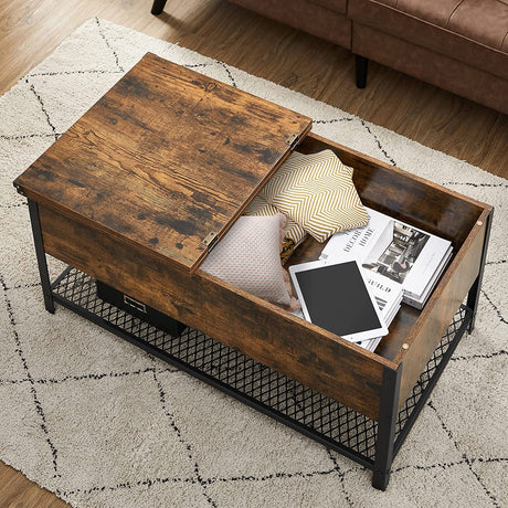 VASAGLE Coffee Table With Folding Top Rustic Brown Black