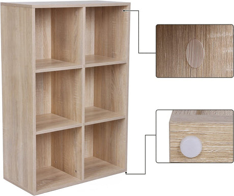 VASAGLE Bookcase with 6 Compartments Wooden Shelving