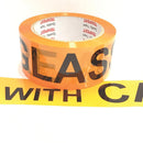 1x Glass Dispatch Tape Orange Black 48mm x 75mm Roll With Care Packing Label