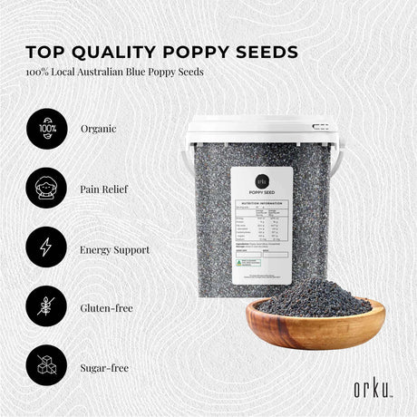 800g Poppy Seeds Bucket Blue Unwashed 100% Australian Food Cook Baking Mineral