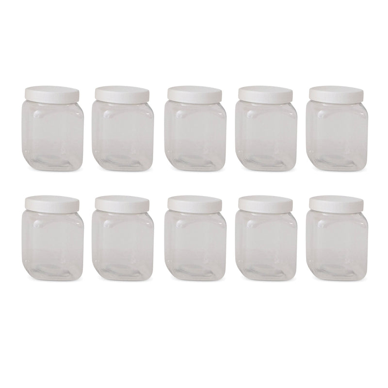 10x 250g Plastic Honey Jars + Lids - Square Clear Food Grade Packaging Containers
