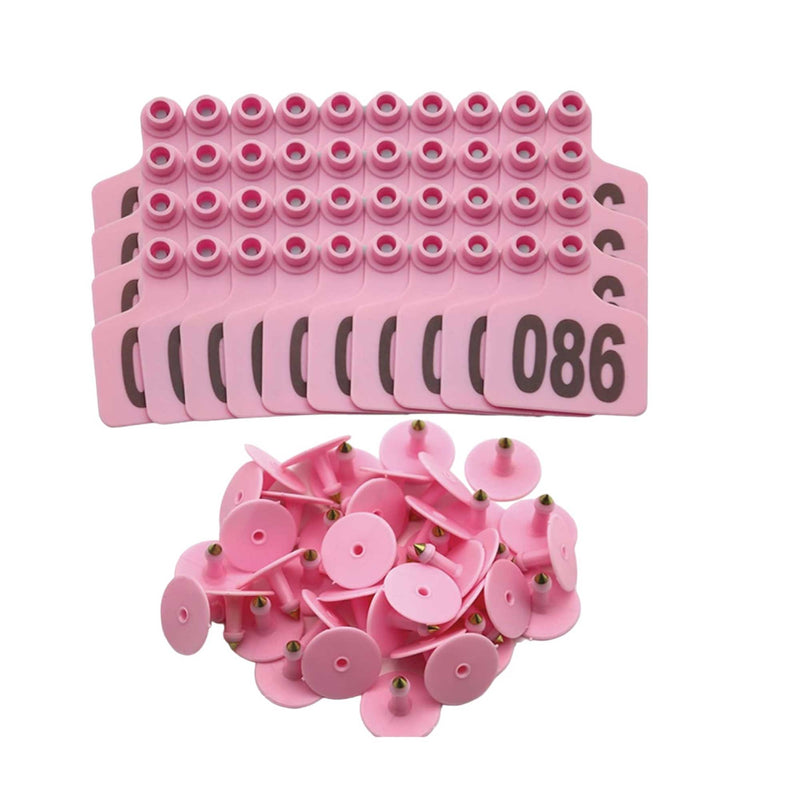 1-100 Cattle Number Ear Tag 6x7cm Set - Medium Pink Cow Sheep Livestock Label