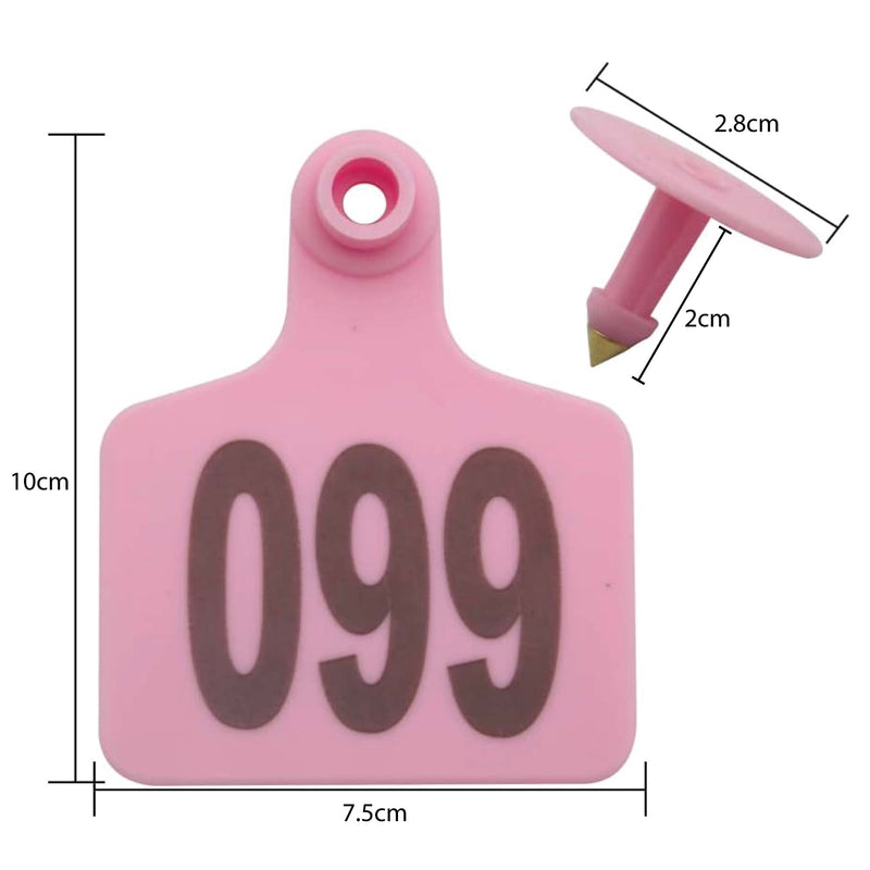 1-100 Cattle Number Ear Tags 7x10cm Set - XL Pink Cow Sheep Livestock Labels
