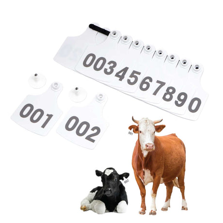 1-100 Cattle Number Ear Tag 6x7cm Set - Medium White Cow Sheep Livestock Label