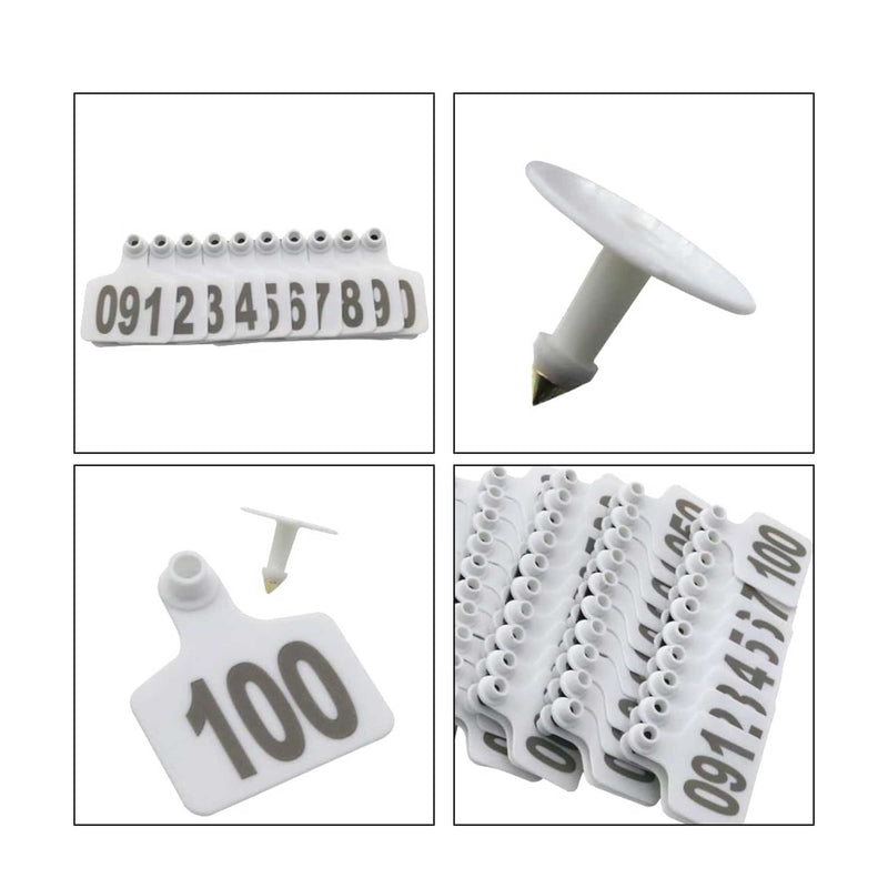 1-100 Cattle Number Ear Tags 7x10cm Set - XL White Cow Sheep Livestock Labels