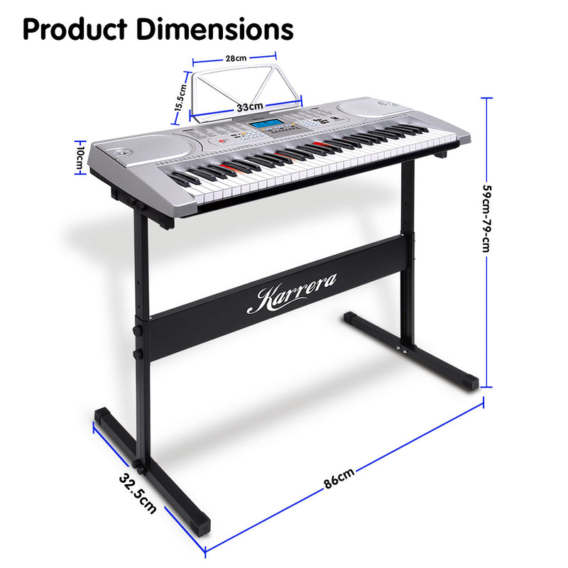 Karrera 61 Keys Electronic LED Keyboard Piano with Stand - Silver