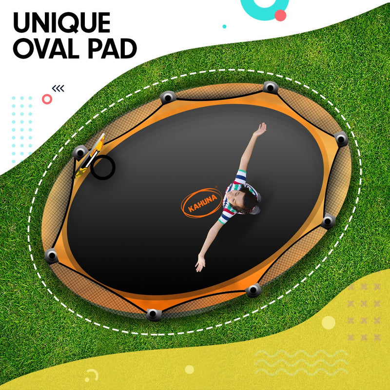 Kahuna 8ft X 14t Outdoor Orange Oval Trampoline With Safety Enclosure And Basketball Hoop Set