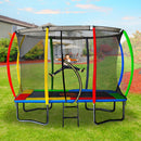 Kahuna 8ft x 11ft Outdoor Rectangular Rainbow Trampoline With Safety Enclosure And Basketball Hoop Set.