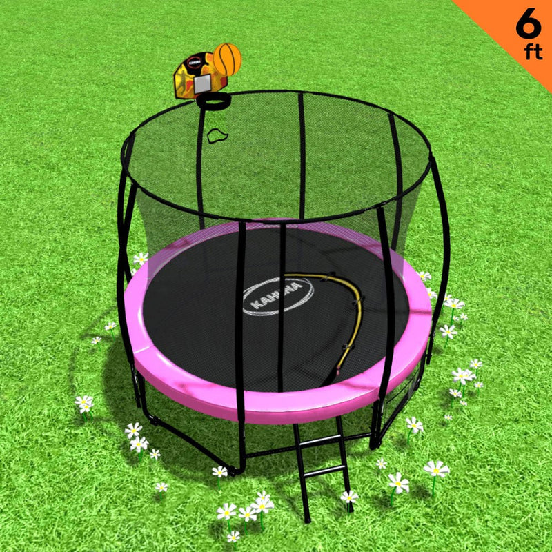 Kahuna Classic 6ft Outdoor Round Trampoline Safety Enclosure And Basketball Hoop Set - Pink