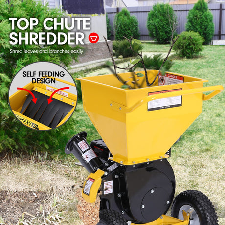 Ducar Wood Chipper Shredder Mulcher Garden 8hp Petrol Motor Upright Grinder - Yellow