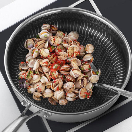 304 Stainless Steel Frying Pan Non-Stick Cooking Frypan Cookware 30cm Honeycomb Double Sided without lid