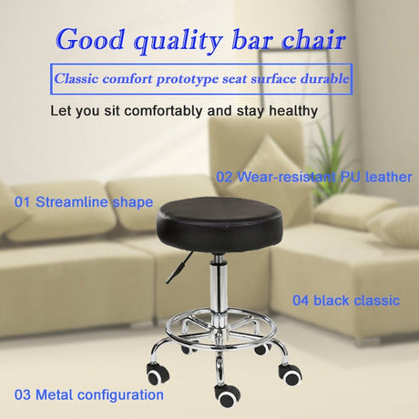 Salon Chair Bar Swivel Stool Office Roller Wheels Portable Height Adjust Leather BS8401(x2)