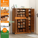 10 Tier Bamboo Large Capacity Storage Shelf Shoe Rack Cabinet 6 Doors 1 Drawer
