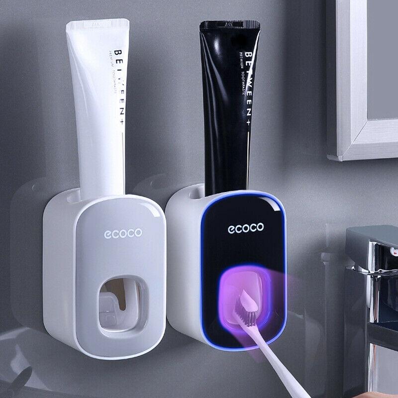 Ecoco Wall mount auto ands Free Toothpaste Dispenser Automatic Toothpaste Squeezer Bathroom Toothpaste Holder Grey