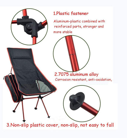 Camping Chair Folding High Back Backpacking Chair with Headrest Red