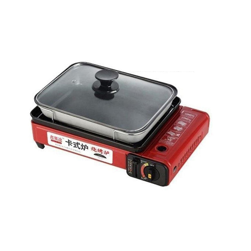 Portable Gas Stove Burner Butane BBQ Camping Gas Cooker With Non Stick Plate Red without Fish Pan and Lid