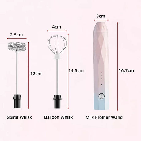 USB Charging Electric Egg Beater Milk Frother Handheld Drink Coffee Foamer Pink with 2 Stainless Steel Whisks