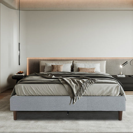Bedframe with Wooden Slats (Light Grey) – Single