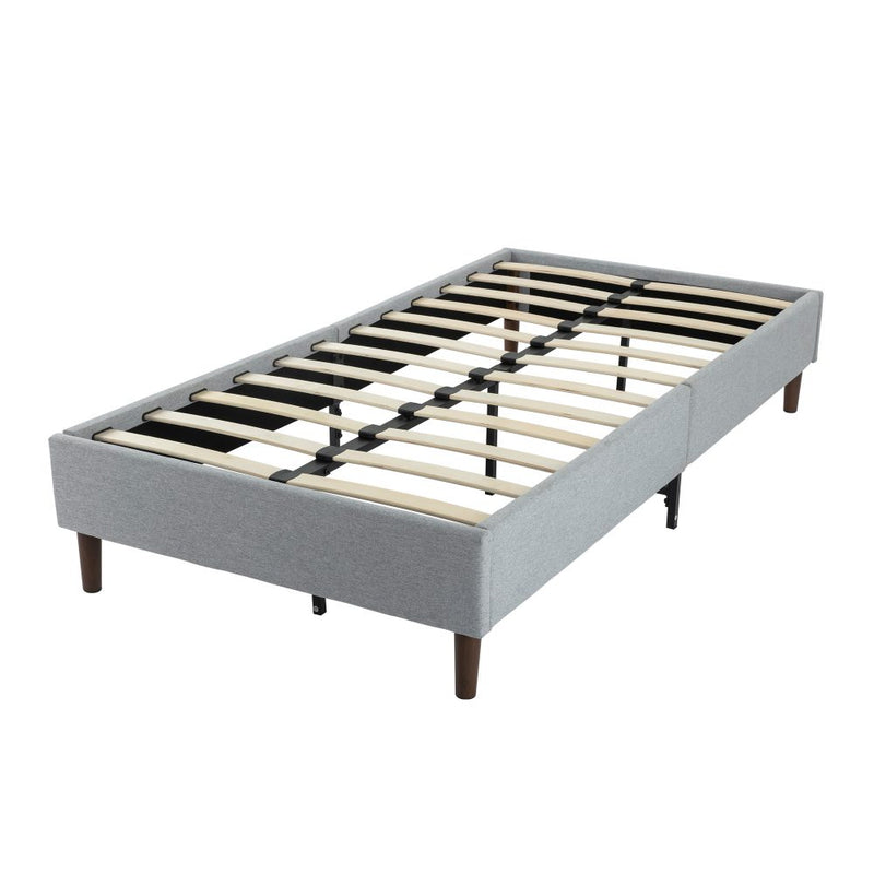 Bedframe with Wooden Slats (Light Grey) &