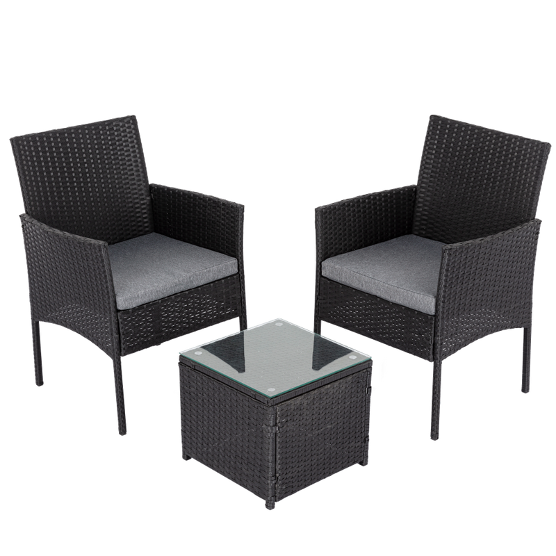 3PC Outdoor Table and Chairs Set - Black