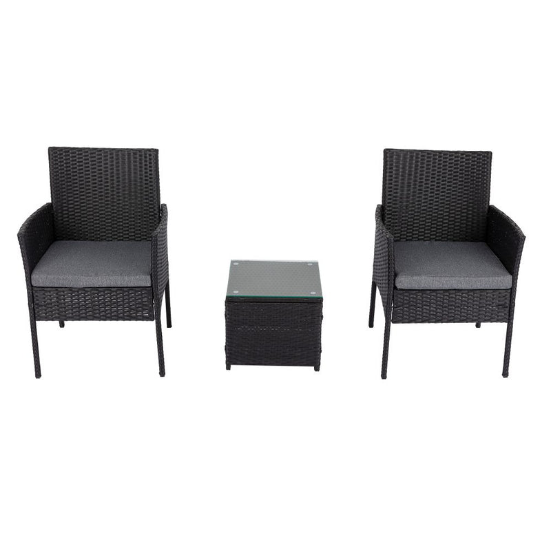 3PC Outdoor Table and Chairs Set - Black