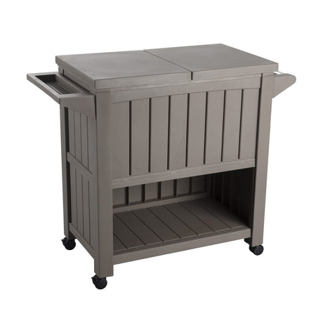 Outdoor Bar Serving Cart with Cooler Taupe