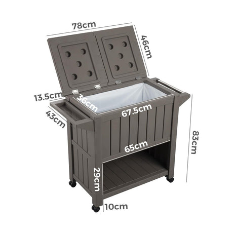 Outdoor Bar Serving Cart with Cooler Taupe