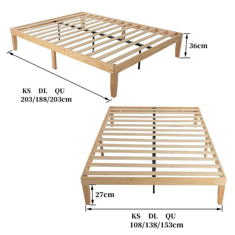 Warm Wooden Natural Bed Base Frame – Double